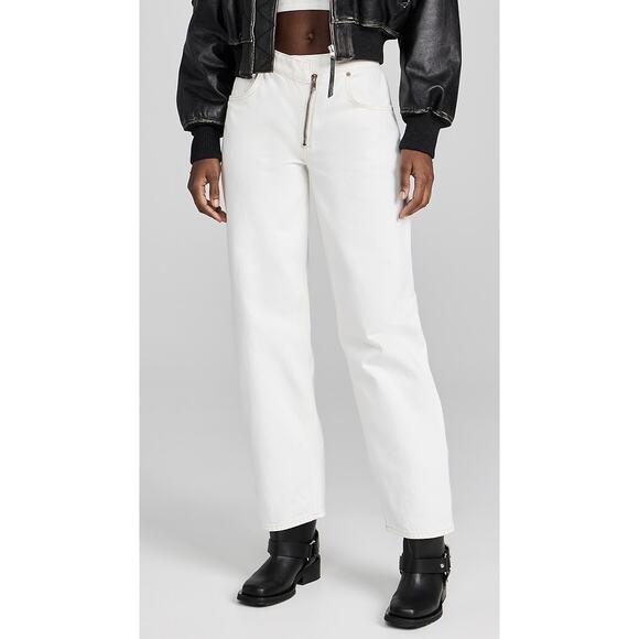 FRAME Sz 25 Angled Zip Barrel Leg Jeans in Ecru White Pants - Very Faint Spots - Picture 1 of 10